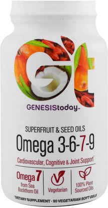 Genesis Today, Omega 3-6-7-9, 90 Veggie Soft Gels ,المكملات الغذائية، أوميغا 7، إيفا أوميجا 3 6 9 (إيبا دا)، أوميغا 369 قبعات / علامات التبويب