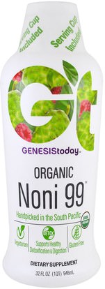 Genesis Today, Organic Noni99, 32 fl oz (946.3 ml) ,الأعشاب، نوني استخراج عصير، نوني السائل، المكملات الغذائية