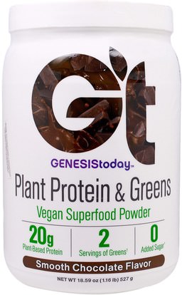 Genesis Today, Plant Protein & Greens, Vegan Superfood Powder, Smooth Chocolate Flavor, 18.59 oz (527 g) ,المكملات الغذائية، سوبرفوودس