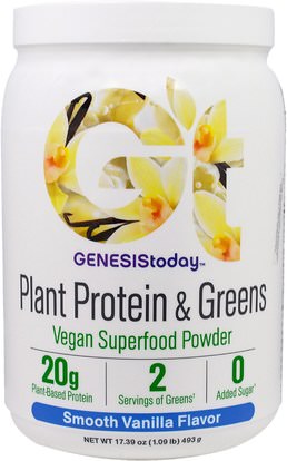 Genesis Today, Plant Protein & Greens, Vegan Superfood Powder, Smooth Vanilla Flavor, 17.39 oz (493 g) ,المكملات الغذائية، سوبرفوودس