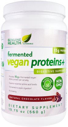 Genuine Health Corporation, Fermented Vegan Proteins, Digestive Support, Natural Chocolate Flavor, 19.75 oz (560 g) ,والمكملات الغذائية، والبروتين