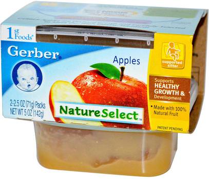 Gerber, 1st Foods, NatureSelect, Apples, 2 Packs, 2.5 oz (71 g) Each ,صحة الأطفال، أغذية الأطفال، تغذية الطفل، الغذاء