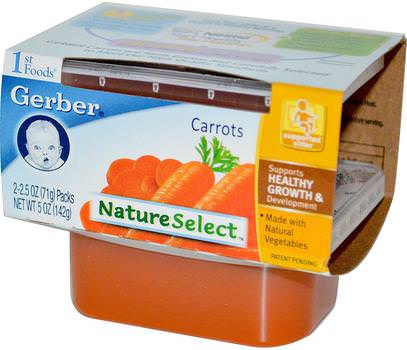 Gerber, 1st Foods, NatureSelect, Carrots, 2 Packs, 2.5 oz (71 g) Each ,صحة الأطفال، أغذية الأطفال، تغذية الطفل، الغذاء