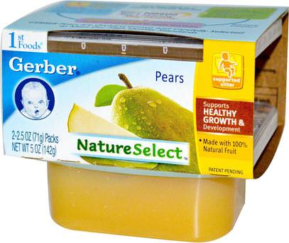 Gerber, 1st Foods, NatureSelect, Pears, 2 Pack, 2.5 oz (71 g) Each ,صحة الأطفال، أغذية الأطفال، تغذية الطفل، الغذاء