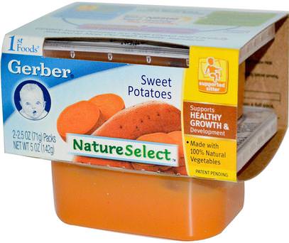 Gerber, 1st Foods, NatureSelect, Sweet Potatoes, 2 Packs, 2.5 oz (71 g) Each ,صحة الأطفال، أغذية الأطفال، تغذية الطفل، الغذاء