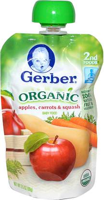 Gerber, 2nd Foods, Organic Baby Food, Apples, Carrots & Squash, 3.5 oz (99 g) ,صحة الأطفال، أغذية الأطفال، تغذية الطفل، الغذاء