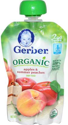 Gerber, 2nd Foods, Organic Baby Food, Apples & Summer Peaches, 3.5 oz (99 g) ,صحة الأطفال، أغذية الأطفال، تغذية الطفل، الغذاء