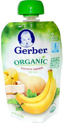 Gerber, 2nd Foods, Organic, Baby Food, Banana Squash, 3.5 oz (99 g) ,صحة الأطفال، أغذية الأطفال، تغذية الطفل، الغذاء