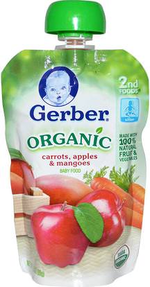 Gerber, 2nd Foods, Organic Baby Food, Carrots, Apples & Mangoes, 3.5 oz (99 g) ,صحة الأطفال، أغذية الأطفال، تغذية الطفل، الغذاء