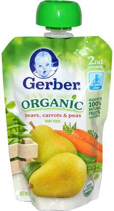 Gerber, 2nd Foods, Organic Baby Food, Pears, Carrots & Peas, 3.5 oz (99 g) ,صحة الأطفال، أغذية الأطفال، تغذية الطفل، الغذاء