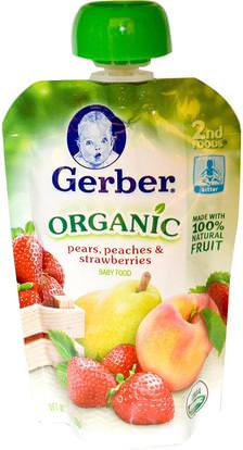 Gerber, 2nd Foods, Organic Baby Food, Pears, Peaches & Strawberries, 3.5 oz (99 g) ,صحة الأطفال، أغذية الأطفال، تغذية الطفل، الغذاء