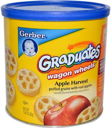 Gerber, Graduates Finger Foods, Apple Harvest Wagon Wheels, 1.48 oz (42 g) ,صحة الطفل، تغذية الطفل، الخريجين، وجبات خفيفة طفل صغير