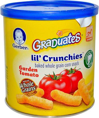 Gerber, Graduates, Lil Crunchies, Garden Tomato, 1.48 oz (42 g) ,صحة الطفل، تغذية الطفل، الخريجين، وجبات خفيفة طفل صغير