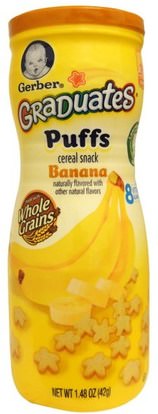 Gerber, Graduates, Puffs Cereal Snack, Banana, Crawler, 1.48 oz (42 g) ,صحة الطفل، تغذية الطفل، الخريجين، نفث