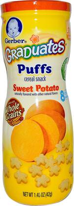 Gerber, Graduates, Puffs Cereal Snack, Sweet Potato, Crawler, 1.48 oz (42 g) ,صحة الطفل، تغذية الطفل، الخريجين، نفث