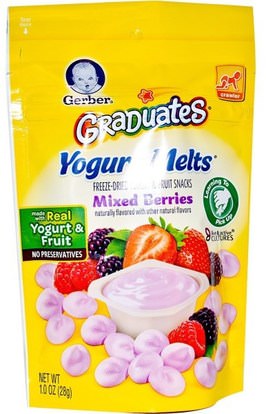 Gerber, Graduates, Yogurt Melts, Mixed Berries, 1.0 oz (28 g) ,صحة الطفل، تغذية الطفل، الخريجين، وجبات خفيفة طفل صغير