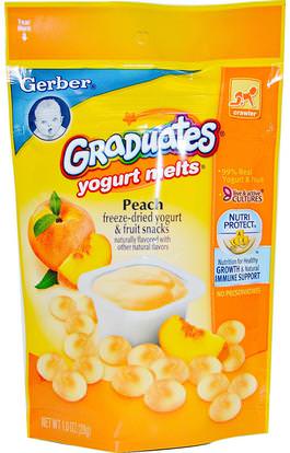 Gerber, Graduates, Yogurt Melts, Peach, 1 oz (28 g) ,صحة الطفل، تغذية الطفل، الخريجين، نفث