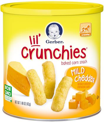 Gerber, Lil Crunchies, Crawler, Mild Cheddar, 1.48 oz (42 g) ,صحة الطفل، تغذية الطفل، الخريجين، وجبات خفيفة طفل صغير