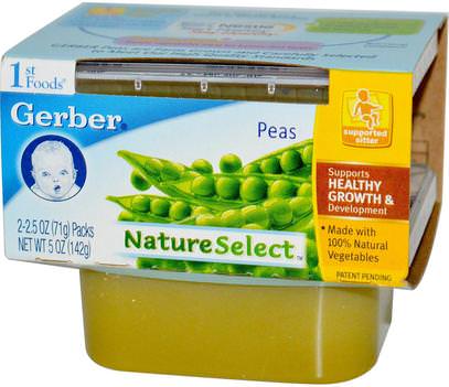 Gerber, 1st Foods, NatureSelect, Peas, 2 Pack, 2.5 oz (71 g) Each ,صحة الأطفال، أغذية الأطفال، تغذية الطفل، الغذاء