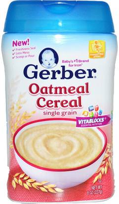 Gerber, Oatmeal Cereal, Single Grain, 8 oz (227 g) ,صحة الأطفال، أغذية الأطفال، تغذية الطفل، حبوب الأطفال