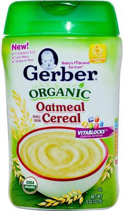Gerber, Organic Oatmeal Cereal, Whole Grain, 8 oz (227 g) ,صحة الأطفال، أغذية الأطفال، تغذية الطفل، حبوب الأطفال