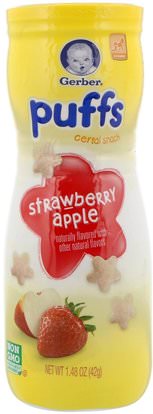 Gerber, Puffs Cereal Snack, Strawberry Apple, 1.48 oz (42 g) ,صحة الطفل، تغذية الطفل، الخريجين، نفث