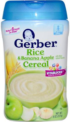 Gerber, Rice & Banana Apple Cereal, 8 oz (227 g) ,صحة الأطفال، أغذية الأطفال، تغذية الطفل، حبوب الأطفال