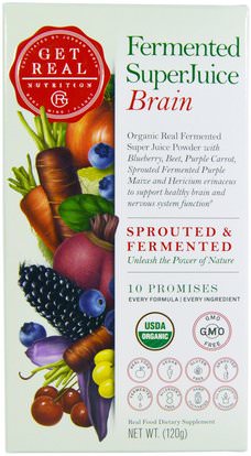Get Real Nutrition, Fermented SuperJuice Brain, 120 g ,والصحة، واضطراب نقص الانتباه، إضافة، أدهد، الدماغ