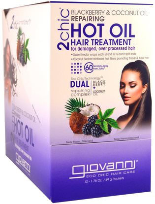 Giovanni, 2Chic, Repairing Hot Oil Hair Treatment, Blackberry + Coconut Oil, 12 Packets, 1.75 oz (49 g) Each ,حمام، الجمال، الشعر، فروة الرأس، مكيفات