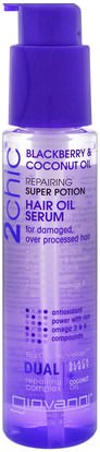 Giovanni, 2Chic, Repairing Super Potion Hair Oil Serum, Blackberry & Coconut Oil, 2.75 fl oz (81 ml) ,حمام، الجمال، دقة بالغة، فروة الرأس