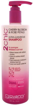 Giovanni, 2Chic, Ultra-Luxurious Shampoo, to Pamper Stressed Out Hair, Cherry Blossom & Rose Petals, 24 fl oz (710 ml) ,حمام، الجمال، دقة بالغة، فروة الرأس