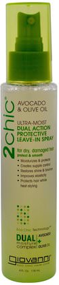 Giovanni, 2Chic, Ultra-Moist Dual Action Protective Leave-In Spray, Avocado & Olive Oil, 4 fl oz (118 ml) ,حمام، الجمال، دقة بالغة، فروة الرأس