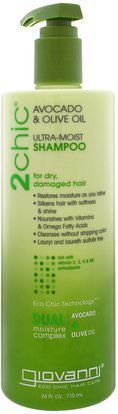 Giovanni, 2Chic, Ultra-Moist Shampoo, for Dry, Damaged Hair, Avocado & Olive Oil, 24 fl oz (710 ml) ,حمام، الجمال، دقة بالغة، فروة الرأس
