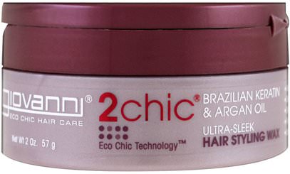 Giovanni, 2Chic, Ultra-Sleek Hair Styling Wax, Brazilian Keratin & Argan Oil, 2 oz (57 g) ,حمام، الجمال، دقة بالغة، فروة الرأس