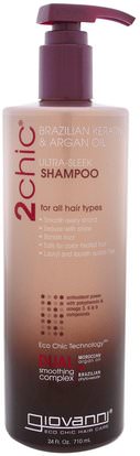 Giovanni, 2Chic, Ultra-Sleek Shampoo, for All Hair Types, Brazilian Keratin & Argan Oil, 24 fl oz (710 ml) ,حمام، الجمال، دقة بالغة، فروة الرأس