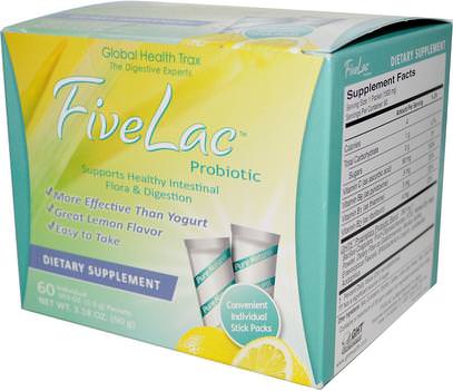 Global Health Trax, FiveLac Probiotic, Lemon Flavor, 60 Packets.053 oz (1.5 g) Each ,المكملات الغذائية، البروبيوتيك، استقرت البروبيوتيك
