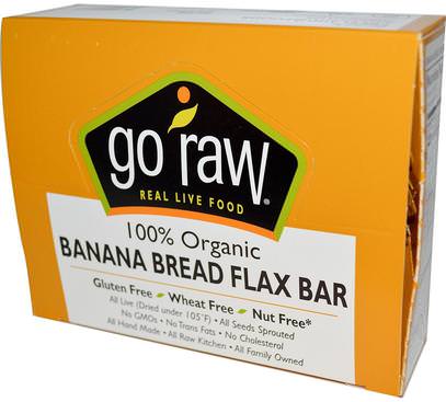 Go Raw, Organic, Banana Bread Flax Bar, 10 Bars, 12 g Each ,المكملات الغذائية، الحانات الغذائية، بذور الكتان