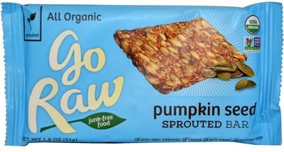 Go Raw, Organic, Pumpkin Seed Sprouted Bar, 1.8 oz (51 g) ,المكملات الغذائية، الحانات الغذائية، بذور الحبوب المكسرات، بذور اليقطين