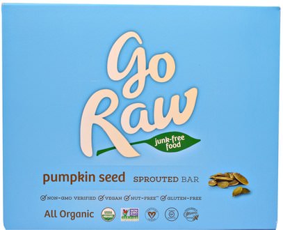 Go Raw, Organic, Pumpkin Seed Sprouted Bar, 10 Bars, 13 g Each ,المكملات الغذائية، الحانات الغذائية، بذور الحبوب المكسرات، بذور اليقطين