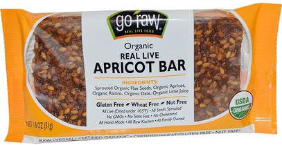 Go Raw, Organic, Real Live Apricot Bar, 1.8 oz (51 g) ,المكملات الغذائية، الحانات الغذائية، بذور الكتان