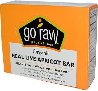 Go Raw, Organic, Real Live Apricot Bar, 10 Bars, 12 g Each ,المكملات الغذائية، الحانات الغذائية، بذور الكتان