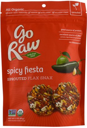 Go Raw, Organic Sprouted Flax Snax, Spicy Fiesta, 3 oz (85 g) ,الغذاء، والوجبات الخفيفة، يمزج وجبة خفيفة، والمكملات الغذائية، بذور الكتان