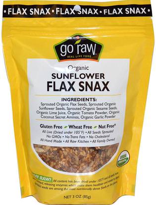 Go Raw, Organic Sunflower Flax Snax, 3 oz (85 g) ,الغذاء، والوجبات الخفيفة، يمزج وجبة خفيفة، والمكملات الغذائية، بذور الكتان