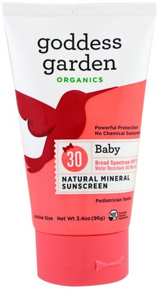 Goddess Garden, Organics, Baby Natural Mineral Sunscreen, SPF 30, 3.4 oz (96 g) ,حمام، الجمال، واقية من الشمس، سف 30-45، والأطفال والطفل واقية من الشمس