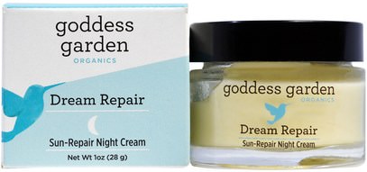 Goddess Garden, Organics, Dream Repair, Sun Repair Night Cream, 1 oz (28 g) ,الجمال، العناية بالوجه، نوع الجلد هيبيربيجمنتاتيون الشمس التالفة الجلد، إلهة فئة الحديقة