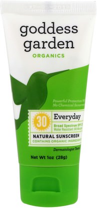 Goddess Garden, Organics, Everyday, Natural Sunscreen, SPF 30, 1 oz (28 g) ,حمام، الجمال، واقية من الشمس، سف 30-45