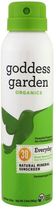 Goddess Garden, Organics, Everyday Natural Sunscreen, SPF 30, 3.4 oz (96 g) ,حمام، الجمال، واقية من الشمس، سف 30-45