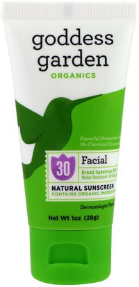 Goddess Garden, Organics, Facial, Natural Sunscreen, SPF 30, 1 oz (28 g) ,حمام، الجمال، واقية من الشمس، سف 30-45