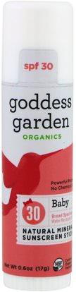 Goddess Garden, Organics, Natural Mineral Sunscreen Stick, Baby, SPF 30, 0.6 oz (17 g) ,حمام، الجمال، واقية من الشمس، سف 30-45، والأطفال والطفل واقية من الشمس