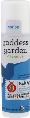 Goddess Garden, Organics, Natural Mineral Sunscreen Stick, Kids Sport, SPF 30, 0.6 oz (17 g) ,حمام، الجمال، واقية من الشمس، سف 30-45